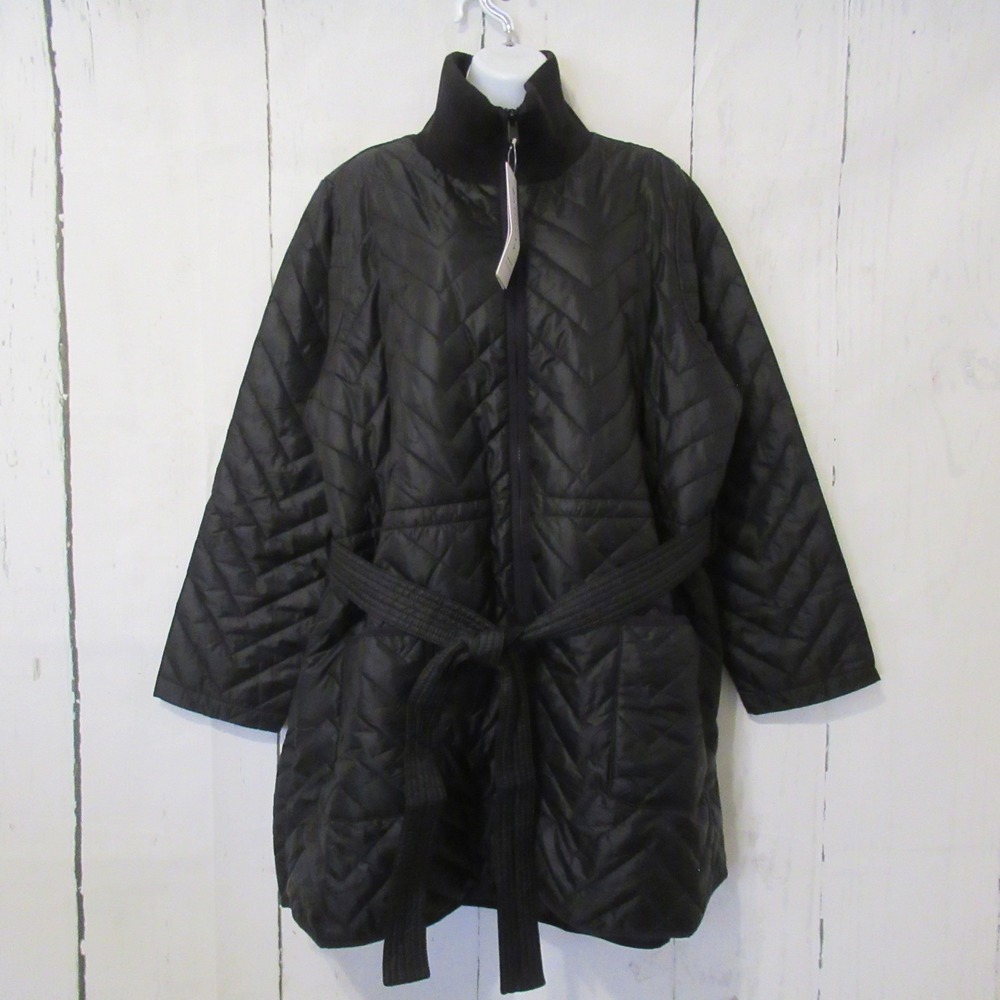 New $228 Athleta Mendocino Coat 2X Black Quilted Jacket Water Resistant Longline